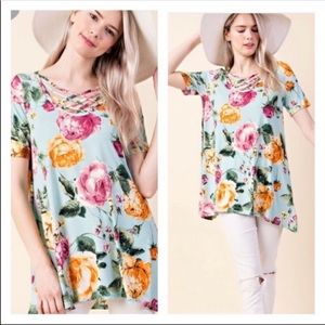 3 Pack Floral Crisscross Neck Detail Blouse